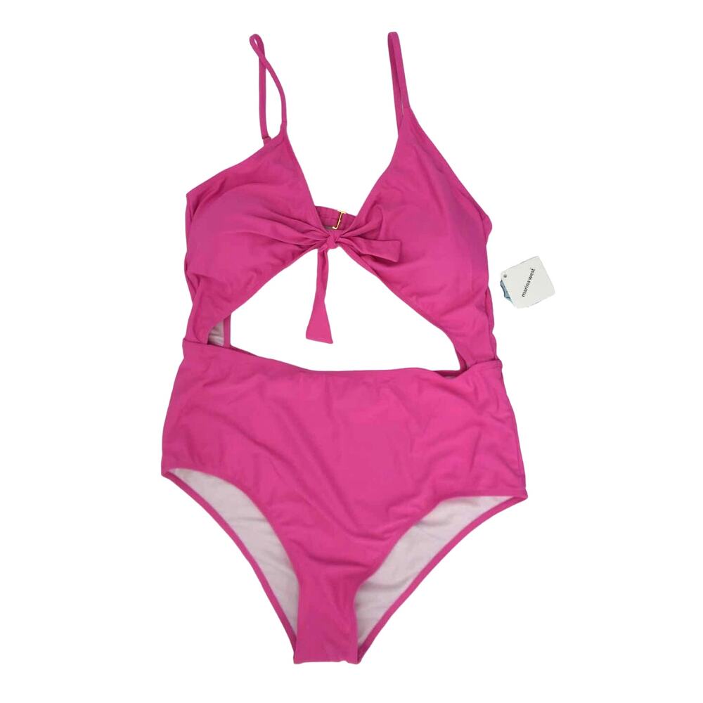 Marina West Barbie Pink Tie Front Cut Out One Piece Swimsuit UPF 50+